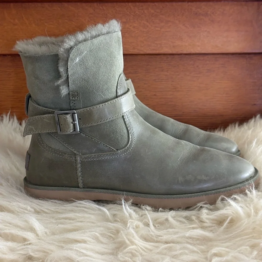 UGG Olive Green Romely Buckle Short Shearling-Lined Winter Boots